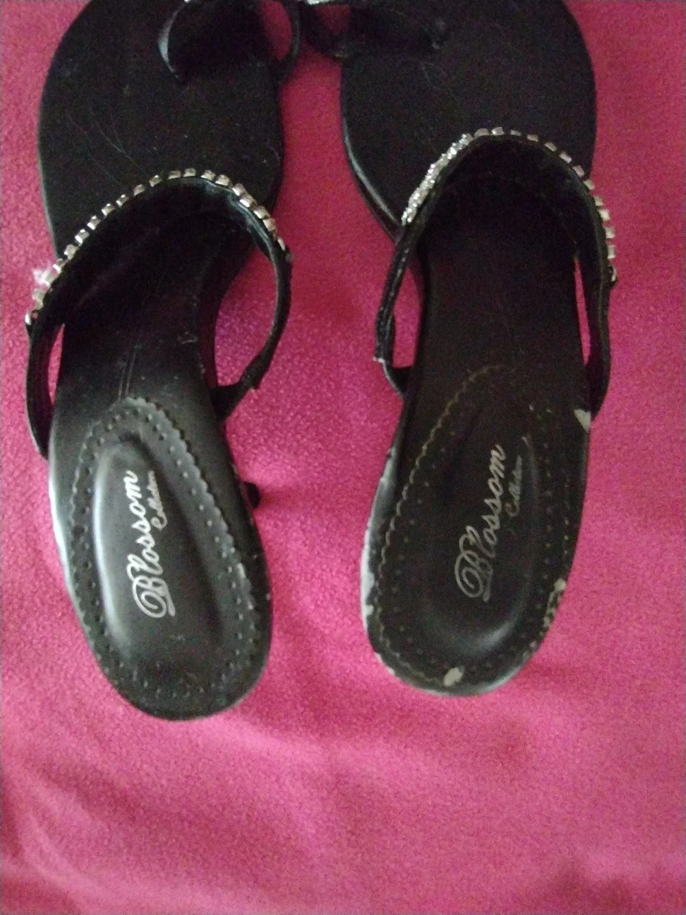 Women's Black Rhinestone Toe-Loop High Heels
